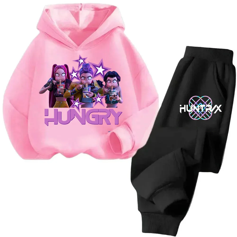 ملابس الفتيات 2025 الساخن KPop شيطان هنتر الكرتون الفتيات مقنعين البلوز Sweatpants مجموعة الدافئة الأطفال بلوزات غير رسمية على الموضة #3