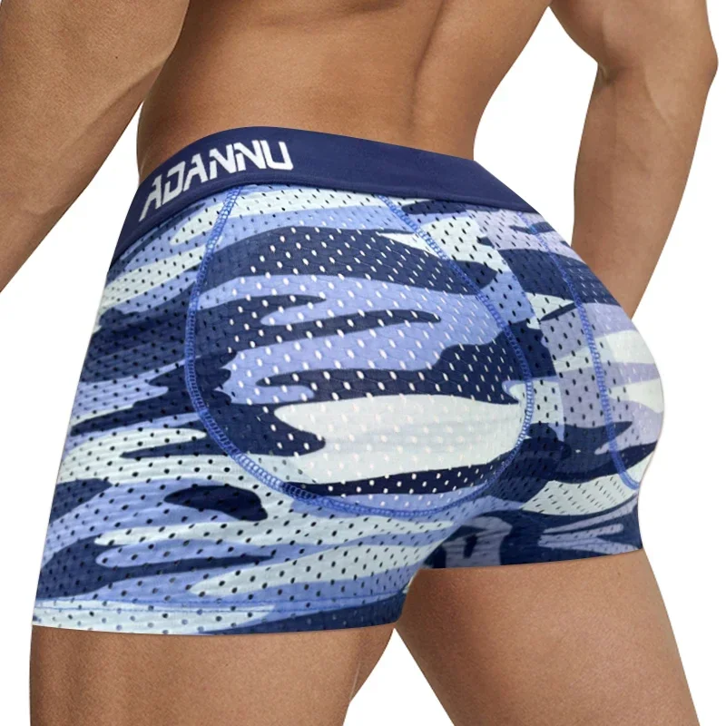 Sexy Mens Padded Underwear Mesh Boxer Buttocks Lifter Enlarge Butt Push Up Pad Underpants Pouch Panties Camouflage Breathable