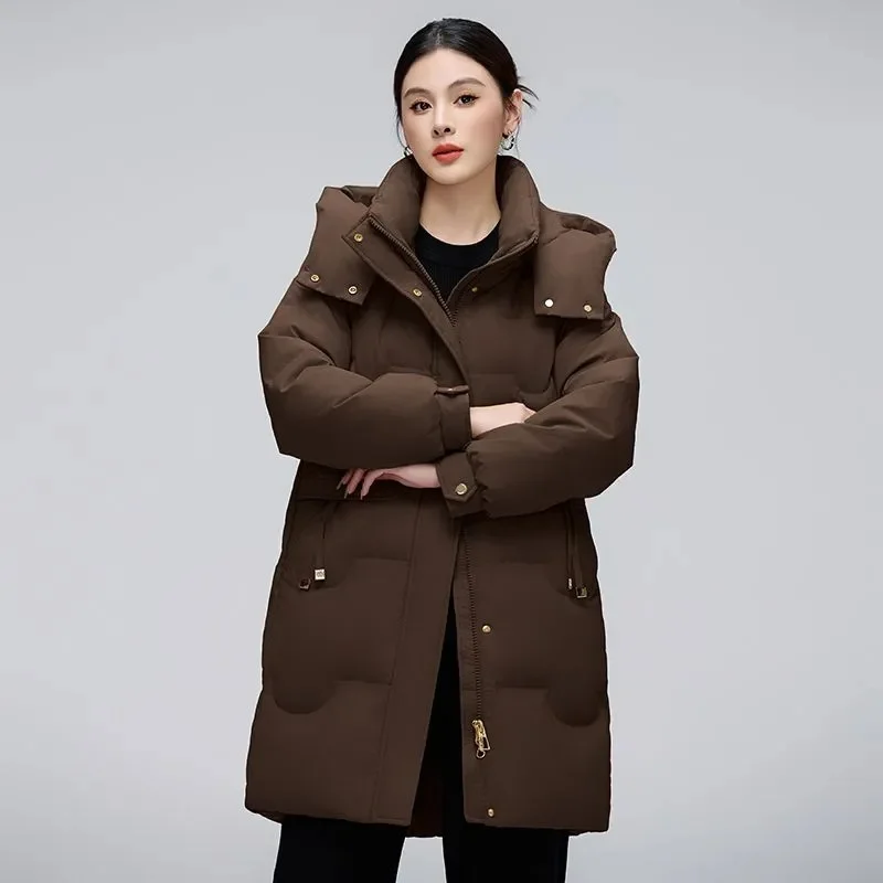 Cotton-Padded Jacket Female Long 2025New Korean Winter Down Coat Women Parkas Thick Outwear Commuter Cotton Coats Joker Overwear