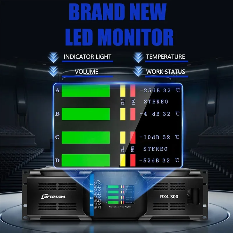 FUHAM RX4-300 3500W 8 Ohm 4-Channel Power Amplifier for Stage Performance Suitable for Linear Array Speaker