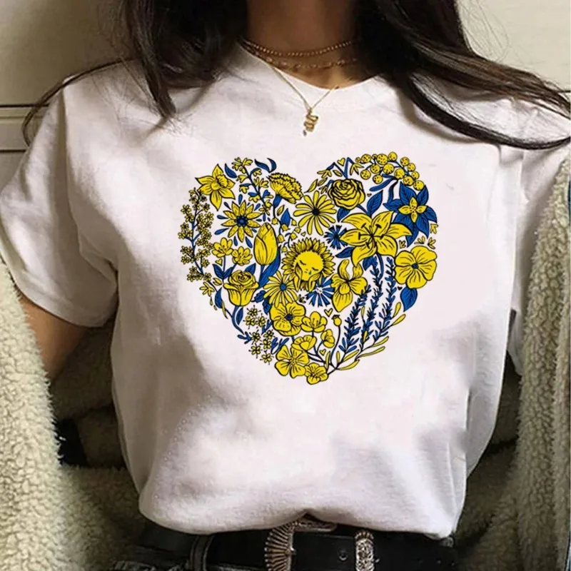 Ukrainian Flag Element Printed T-shirt Women's Pattern T-shirt Japanese Summer Top T-shirt Girls Japanese Manga Fun T-shirt