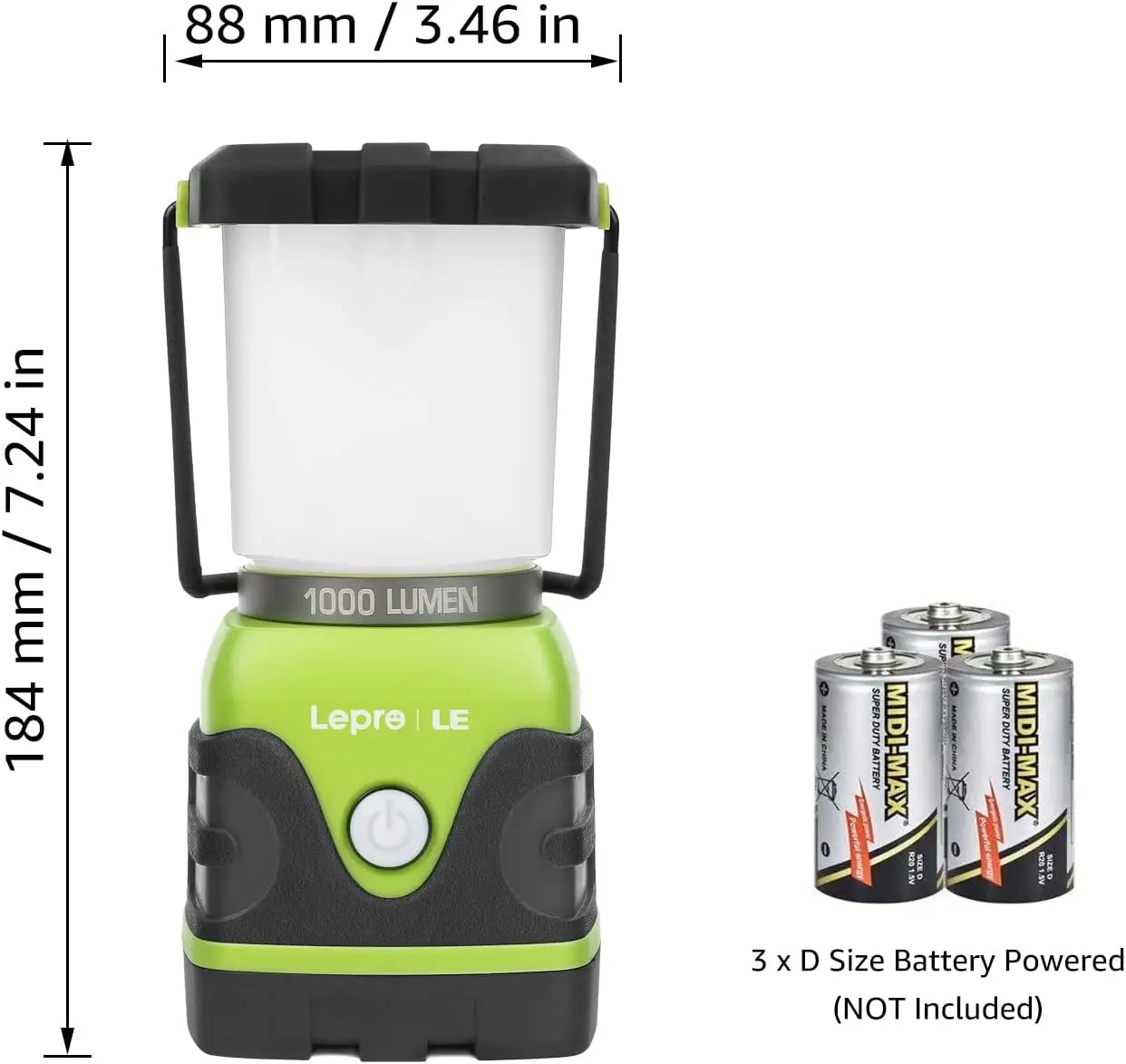 LE 1000LM Battery Powered LED Camping Lantern, Waterproof Tent Light with 4 Light Modes, Camping Essentials, Portable Lantern
