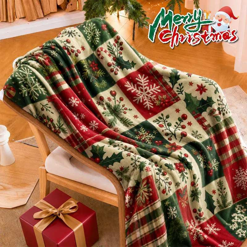 Christmas Flannel Blanket Santa Claus Mistletoe Snowflake Patterns Printed Blanket Gift Couch Bed Sofa Car Travelling Blanket