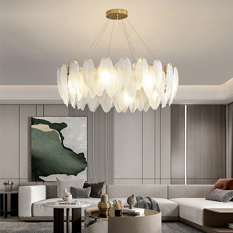 Imagem -05 - Modern Brass Glass Feather Lâmpada do Teto Luxo Luzes Led Home Decor Sala e Quarto