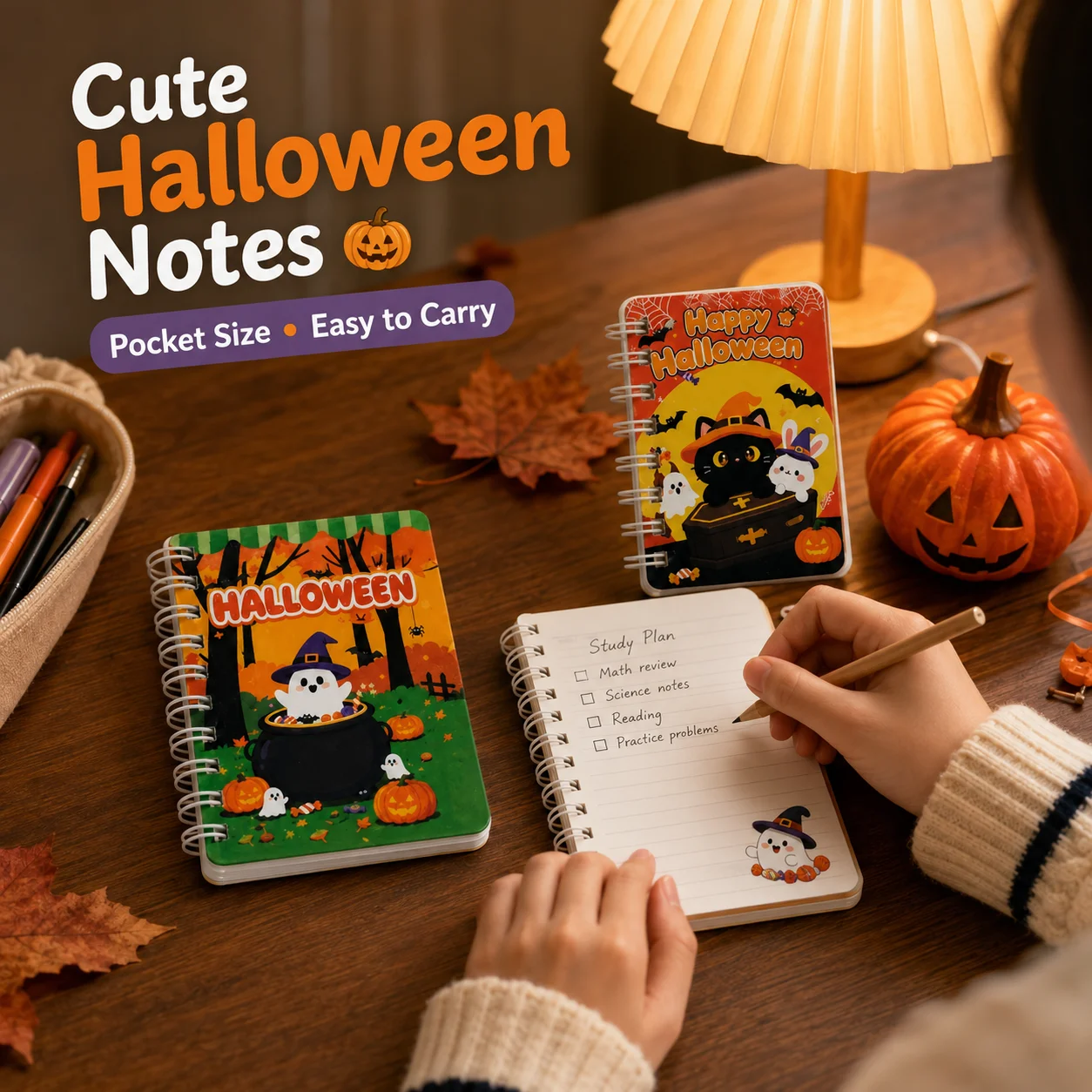 Halloween Theme Mini Spiral Notebook, Cartoon Portable Student Memo Pad, Christmas Gift Journal