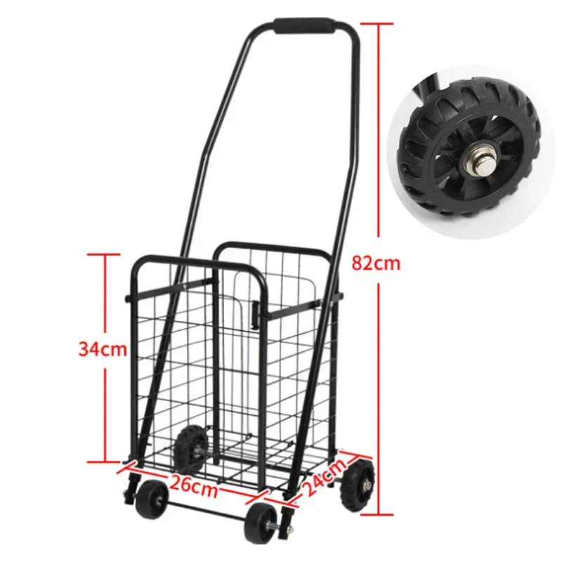 18L Foldable Shopping Trolley, 15KG Load Anti-Slip Tank Wheels, Iron Pipe Frame, No Assembly Required & Easy Storage