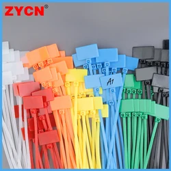 100PCS Easy Mark Plastic Nylon Cable Ties Tag Labels Waterproof Self-Locking Markers Zip Network Loop Wire Straps 4X150MM Color