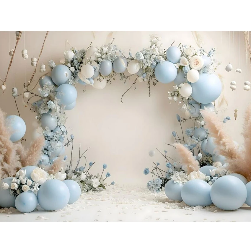 Mehofond Backdrops Blue Blooms Balloons Arch Child Cake Smash Baby Birthday Decor Banner Photography Background Photo Studio