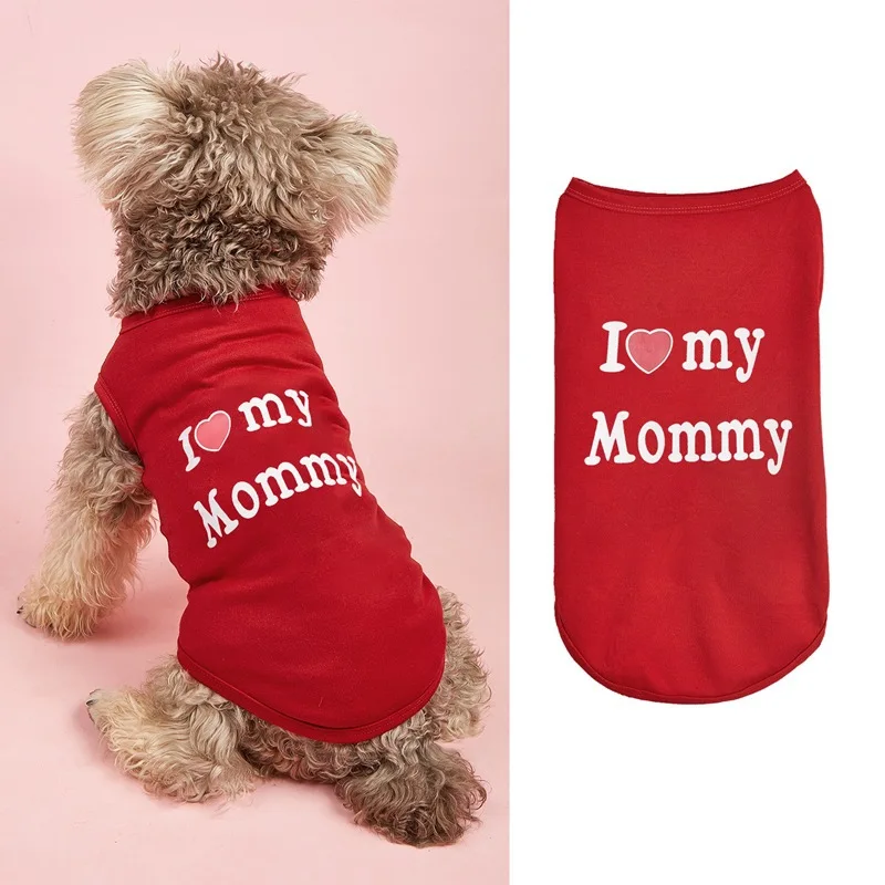 Pet Couple Clothes I Love My Daddy / Mom Puppy Tank Top Summer Sleeveless T-Shirt for Small Dogs Cute Pet Outfit view 6