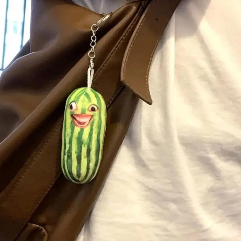 

L21E Watermelon Strips Plush Keyrings Fun Keychain Perfect Gift for Women and Kid
