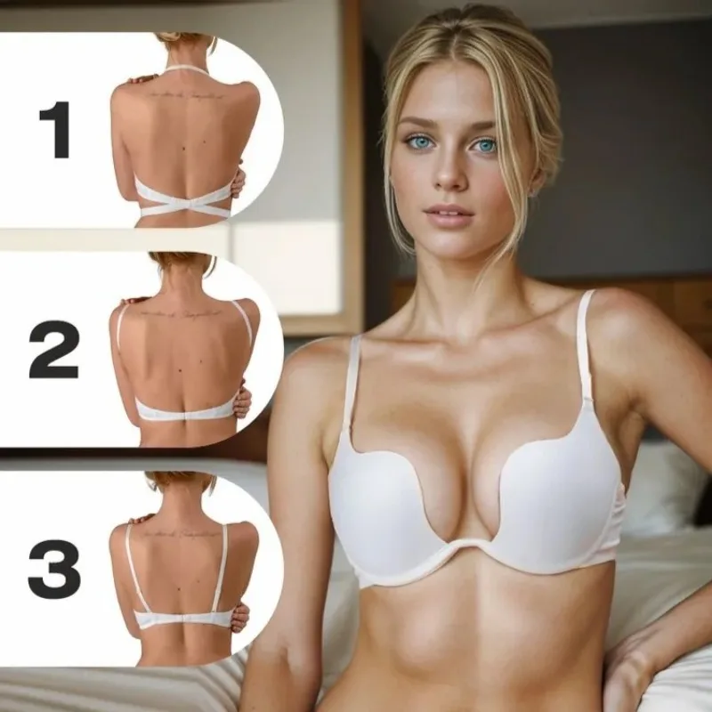 Summer Backless Bras Women Invisible Deep U Lingerie Sexy Crossband Underwear Low Cut Push Up Open back Bra Intimates Female Bra