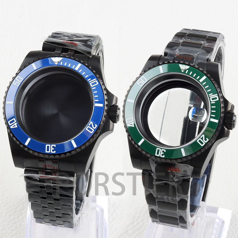 

40 мм черный корпус часов NH35 с сапфировым стеклом, водонепроницаемый для SUB Nh34 NH35 NH36 Nh38, механизм из нержавеющей стали, ремешок Jubilee/Oyster