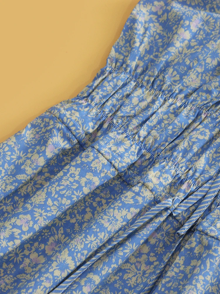 Vestido Casual de Aodão Floral Vintage com Cinto HEIDD CW2025 para Mulheres, Manga Curta, A-Line, Outono 2025