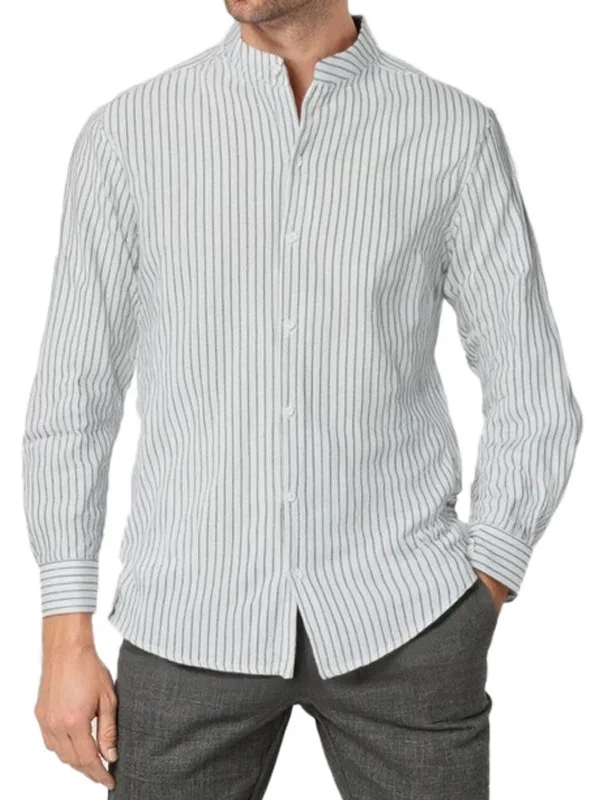 Men's Casual Striped Long Sleeve Shirt Lightweight Luxury Standard Fit Citywalk Breathable Cotton PU Leather No Brand Registered