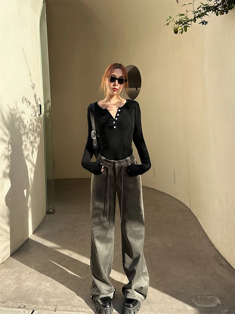 

Брюки DIDI DESIGN в стиле американского ретро, вельветовые, с начесом, прямые, с высокой талией, широкие, повседневные, женские