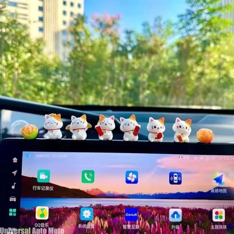 Cute Resin Shake‑Head Maneki‑Neko Lucky Cat Bobblehead Figurine For Car Dashboard Center Console Auto Interior Ornament