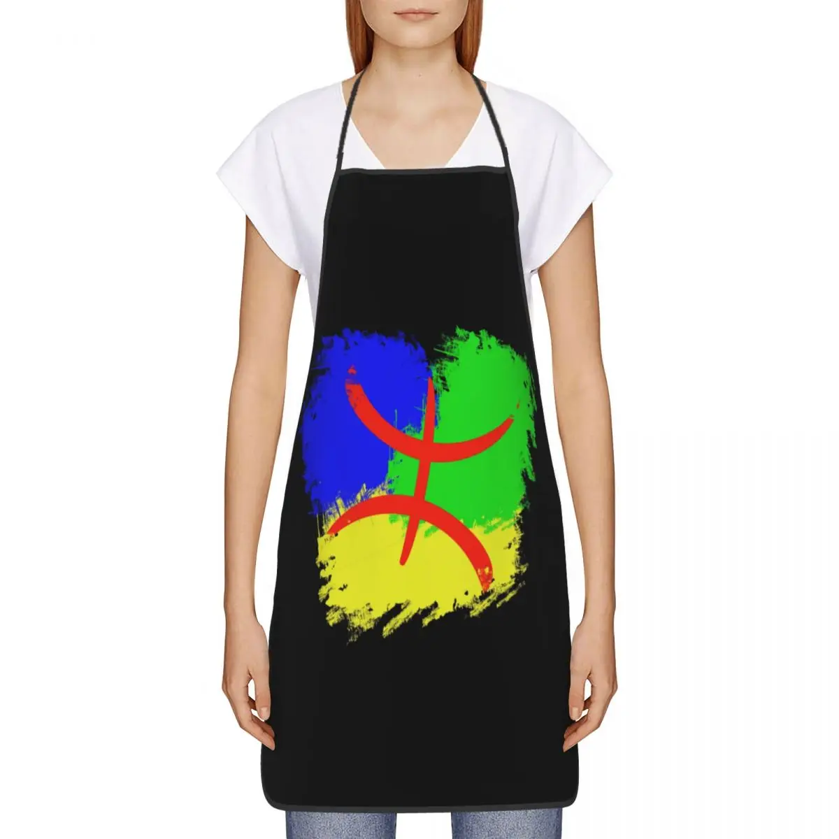 Custom Unisex Berber Amazigh Flag Bib Apron Adult Women Men Chef Tablier Cuisine for Kitchen Cooking Painting