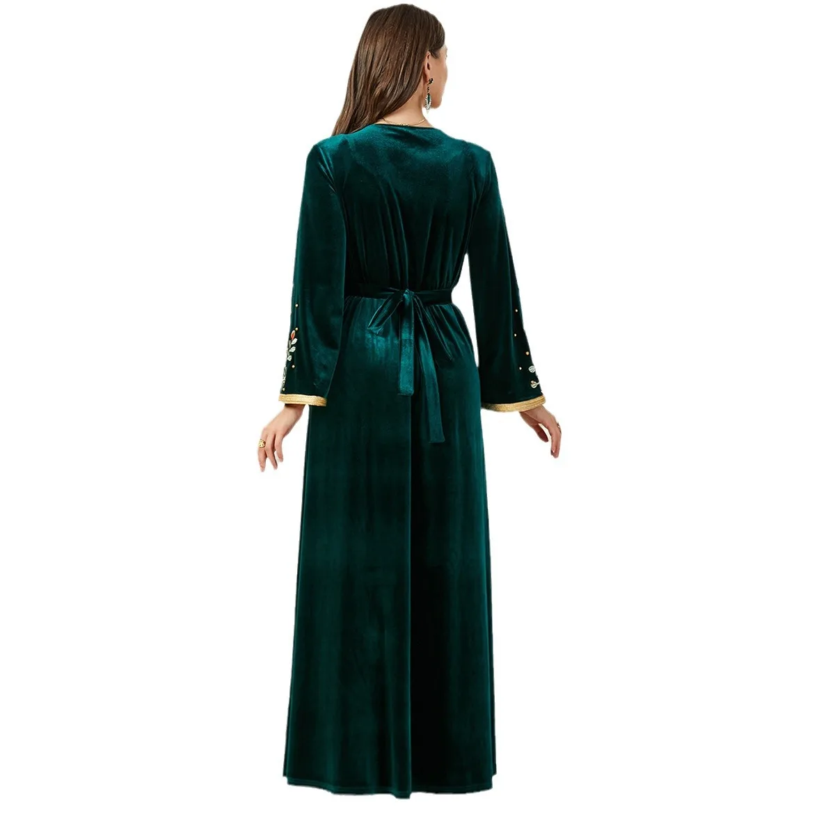 Autumn Kaftan Arabic Long Dress for Women Golden Embroidered Winter Muslim Evening Dresses Moroccan Caftan Dubai Turkish Abaya