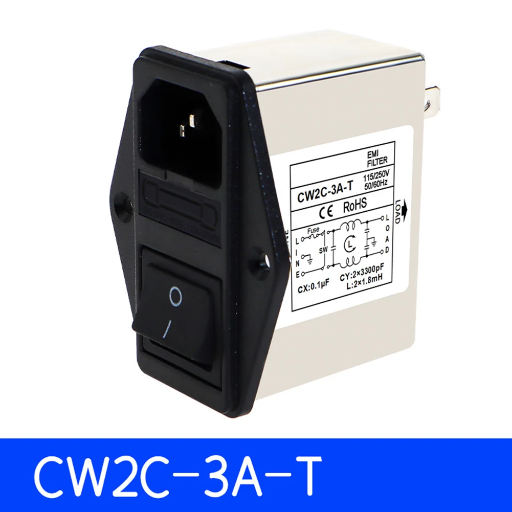 IEC Socket Type Power Filter CW2C-3A-T,CW2B-6A-T,CW2B-10A-T,CW2C-6A-T,CW2B-3A-T,CW2C-10A-T With Light Safety Switch