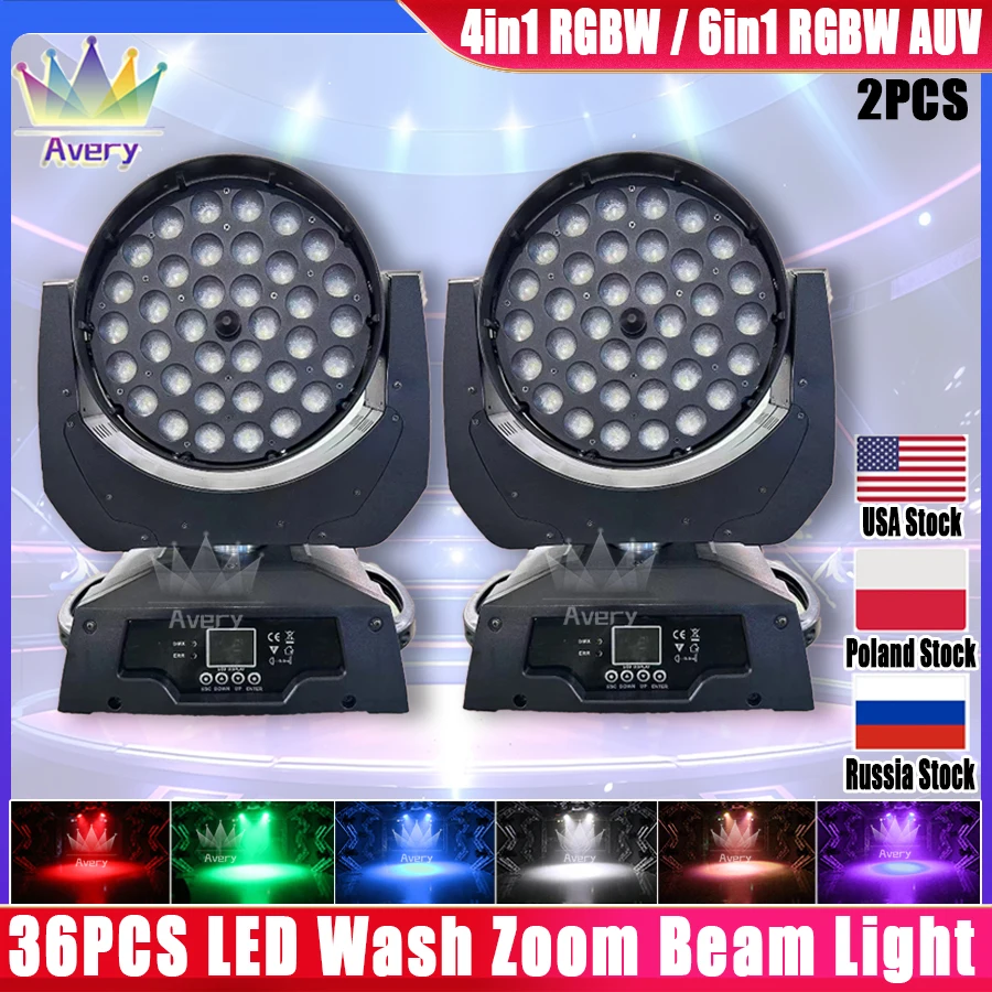 0 Tax 2Pcs Led Zoom Wash 36x12w Rgbw 4in1 Lyre Wash Zoom 36x18w Rgbwauv 6in1 Moving Head Wash Spot Light DJ Disco Party Bar Fast