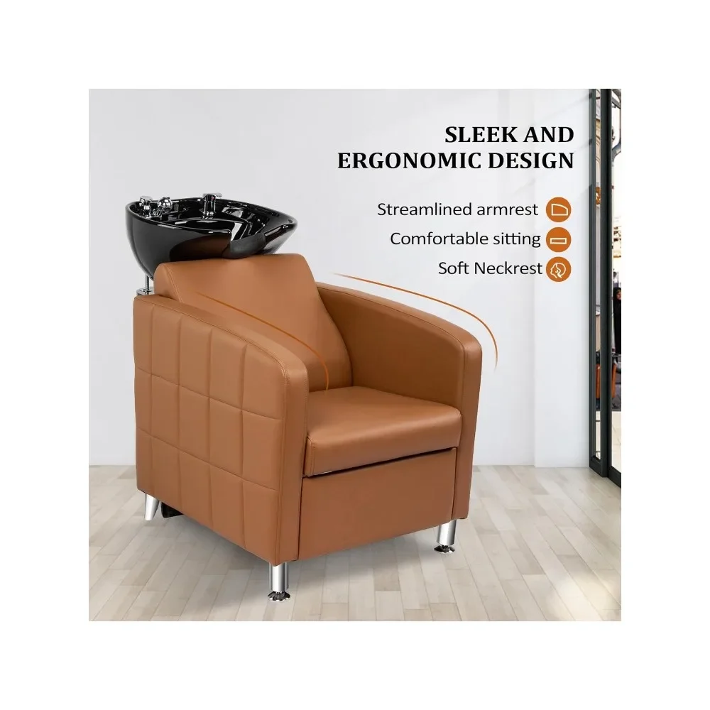 Salon Furniture, Shampoo Chair Set, Salon Bowl, Shampoo Chair Extra Wide Seat & Porcelain Hair Washing Sink Shampoo Unit For Bar