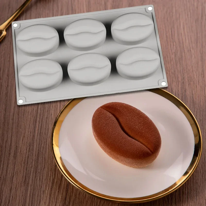 

6Cavity DIY Coffee Bean Shape Silicone Pastry Molds Chocolate Dessert Mousse Cake Decorating Tools Bakery Baking Pan Accessories