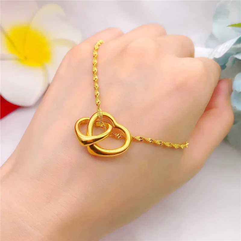 18k Gold Color Fall In Love At First Sight Jewelry Sets for Women Love Heart Pendany Neclace Bracelet Ring Fine Jewelry Gifts