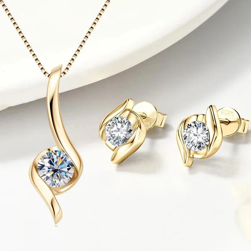 

Комплект ювелирных изделий из стерлингового серебра 925 пробы с настоящим муассанитом для женщин, 2,0 карата, цвет D, лабораторные серьги-гвоздики с бриллиантами, комплекты ожерелья с подвеской, подарочные наборы