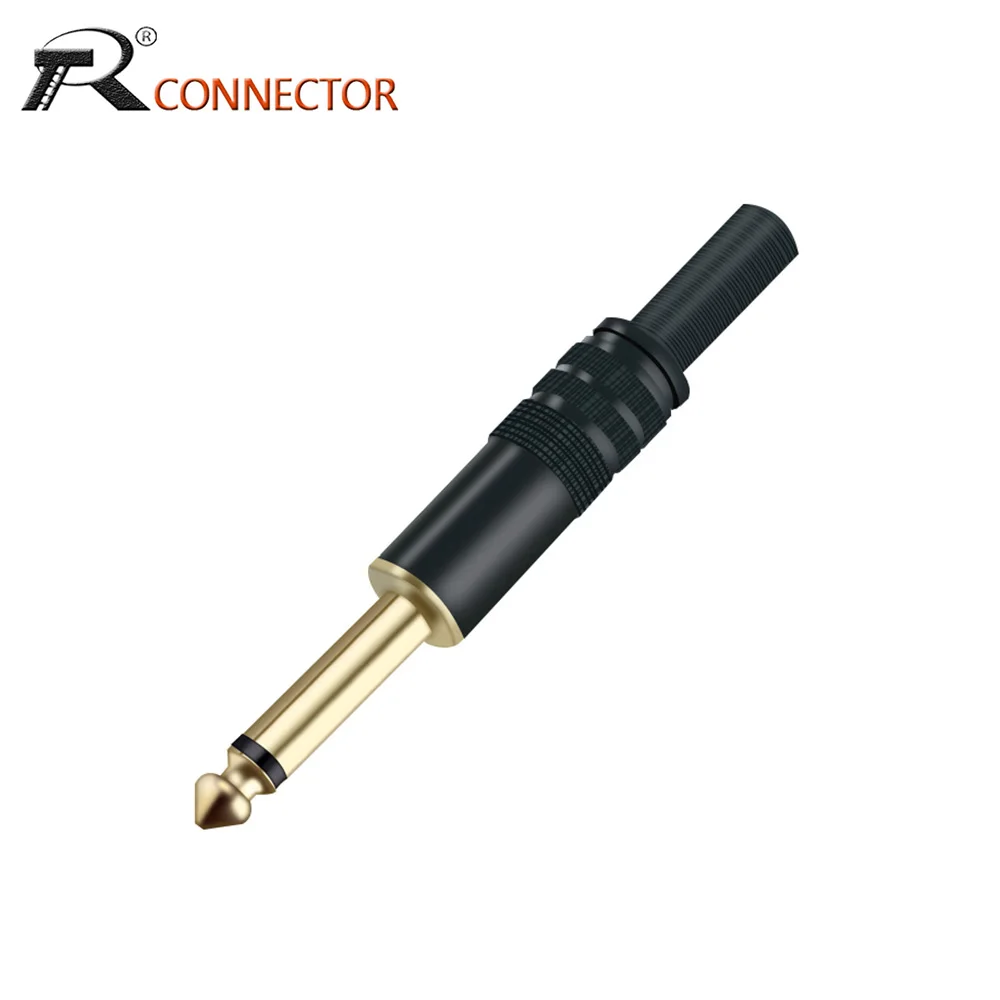 2PCS Gold Plated 6.35MM Audio And Video Plug Connector 12*1 6.3 Audio Jack Mono Black Electrophoresis Plug Microphone Connector