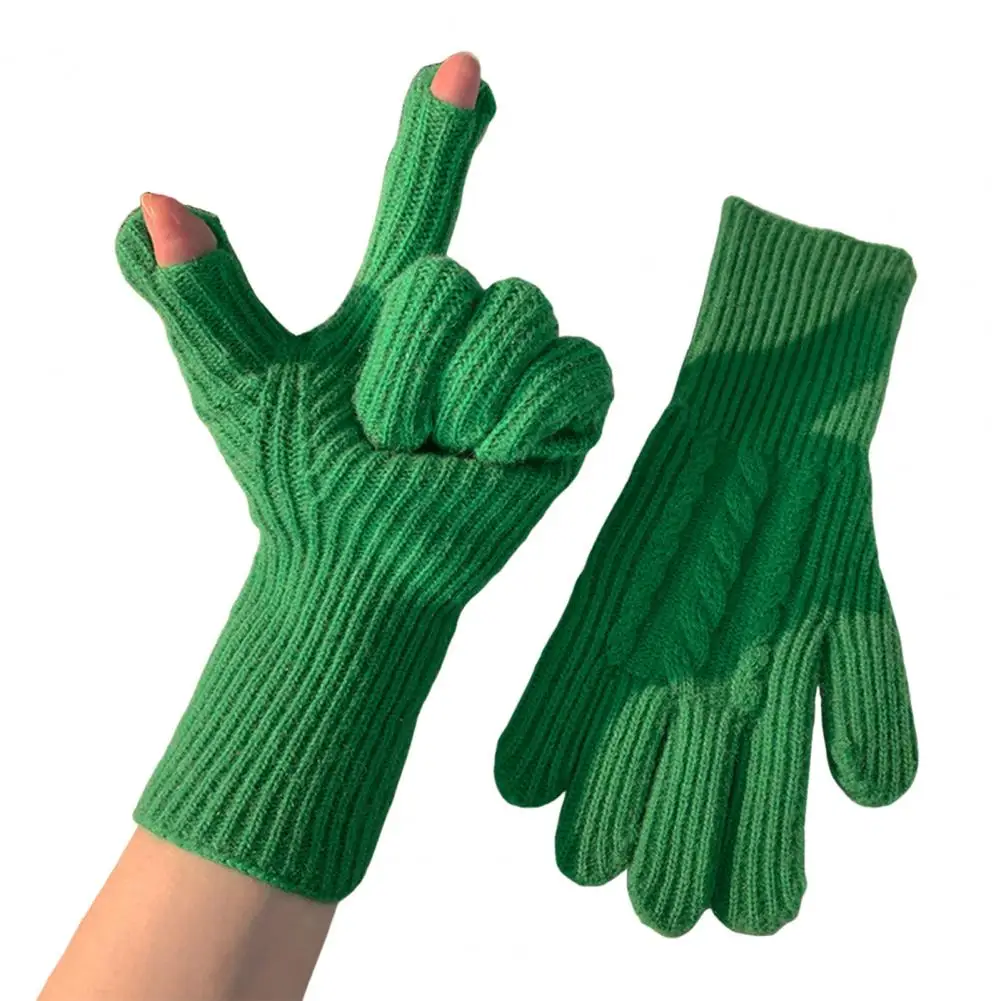 

Вязаные перчатки с отверстием для сенсорного экрана, женские зимние перчатки, теплые перчатки для верховой езды, однотонные пушистые рабочие перчатки, варежки Harajuku Kawaii