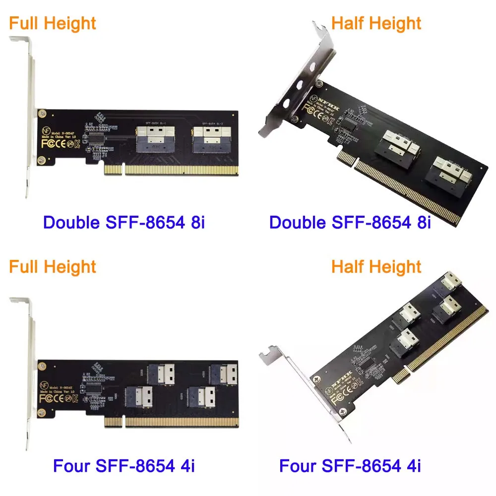 PCI-E 3.0 4.0 X16 SFF-8654 4i 8i 8X 4X Expansion Adapter Card Motherboard PCIe Split Card To VROC Dual-port Four-port NVMe Disk