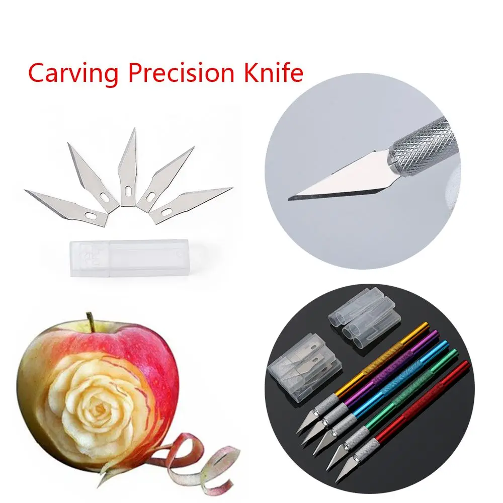 Cake Craft Carving Engraving Cutter with 6pcs Blade Pastry Tools Non-slip Knife Metal Scalpel