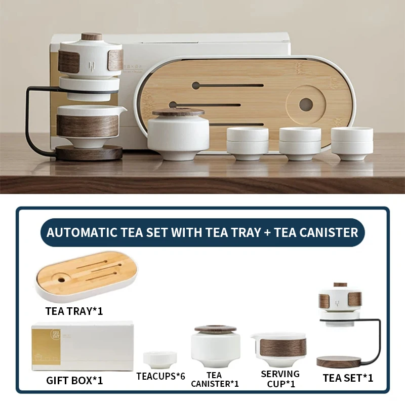 Automatic Ceramic Tea Set with Bamboo Tray—Perfect for Home Tea Ceremonies, High-End Office Tea Sets, and Thoughtful Gifts