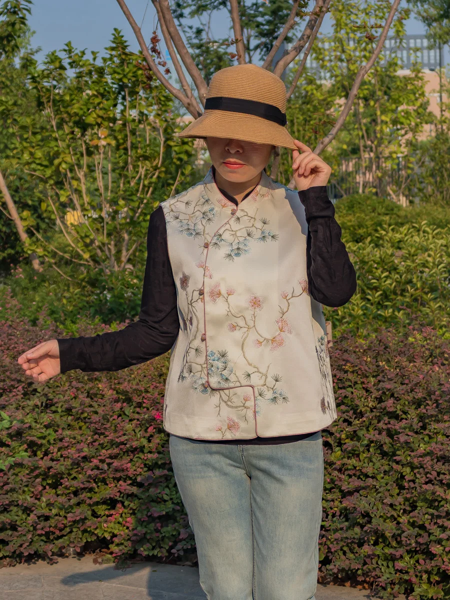 

Жилет с вышивкой Bla Dragon And Phoenix V-Ne Svel, новая осенняя мода, художественный китайский жилет на пуговицах, длина