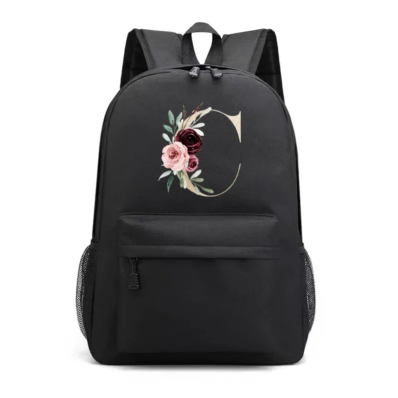 Mochila con estampado de letras doradas para hombre y mujer, bolso escolar de gran capacidad para ordenador portátil, bolsa deportiva de viaje