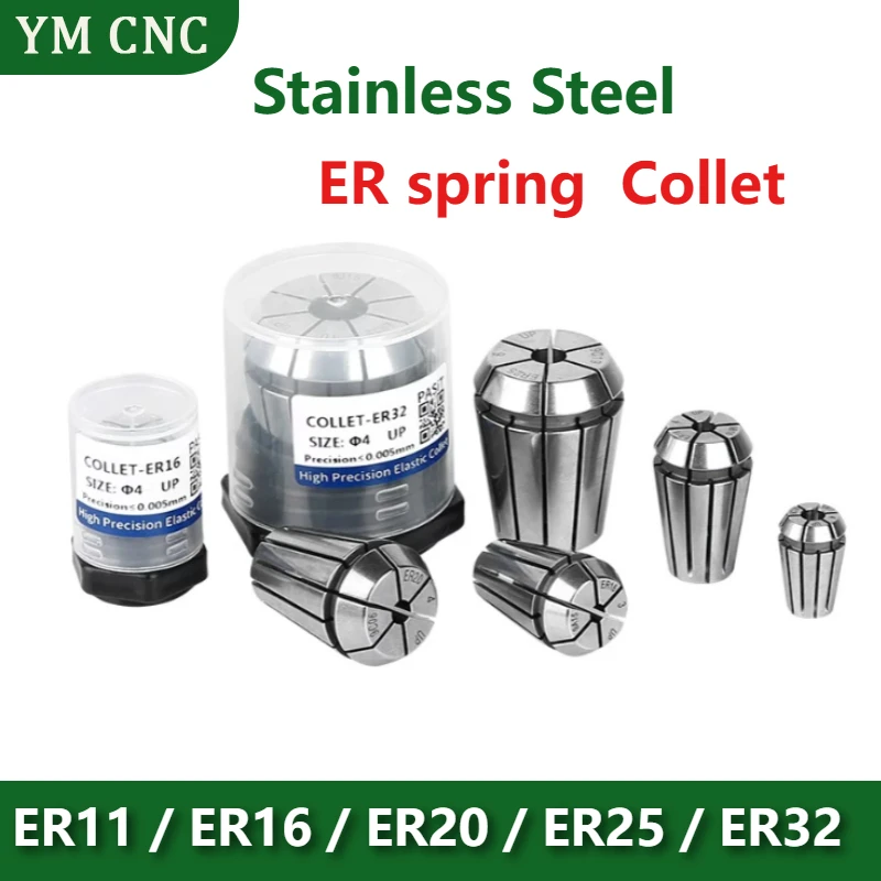 0.003mm High Precision ER Spring Collet Set ER11 ER16 ER20 ER25 ER32 Stainless Steel Clamping Tool CNC Parts