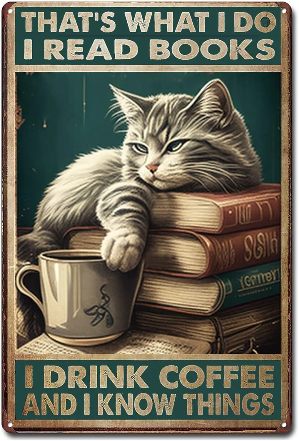 Bookworm Cat Tin Sign 8X12IN - 