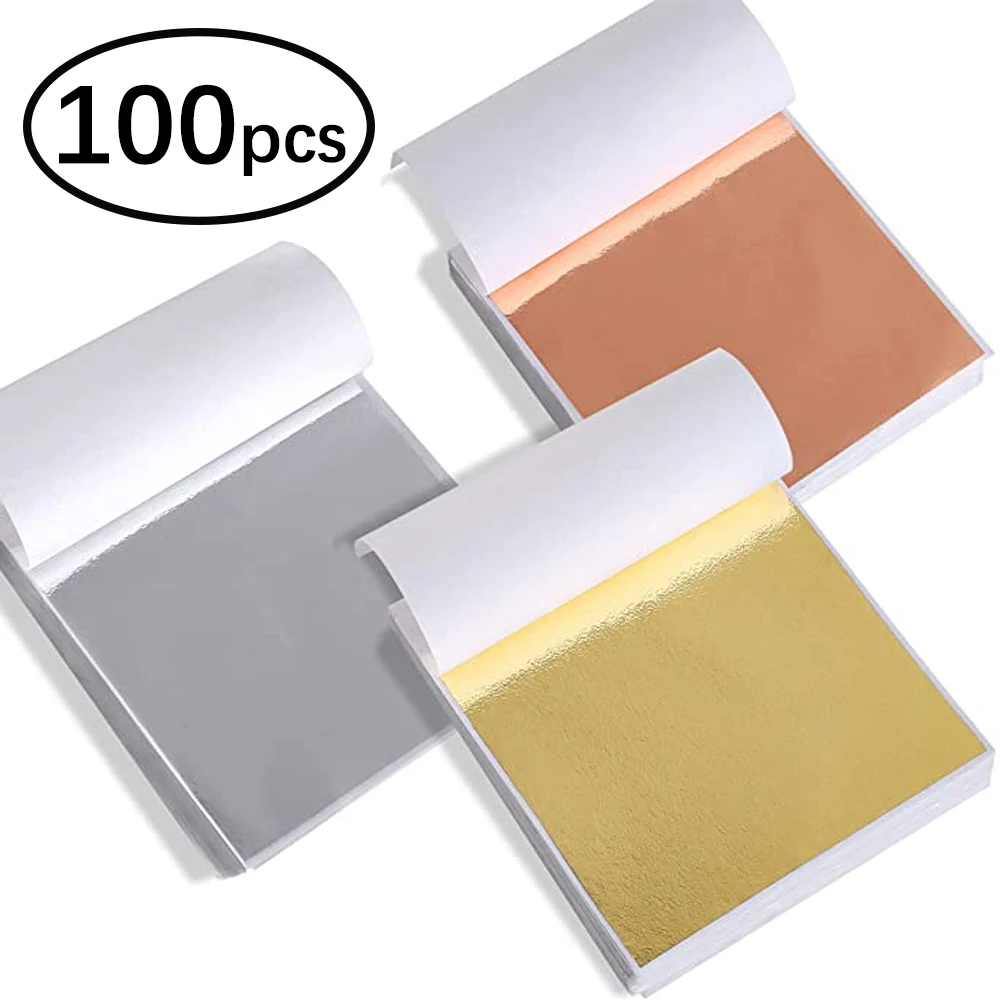 100pcs Imitation Gold Sliver Copper Foil Paper DIY Resin Candle Plaster Craft Leaf Flake Gilding Sheets Art Nail Home Decoration