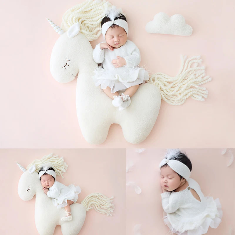 Unicorn Doll Newborn Photography Props Baby Girl Princess Dress Set Baby Boy Knight Suit Set Infants Studio Photography Costumes