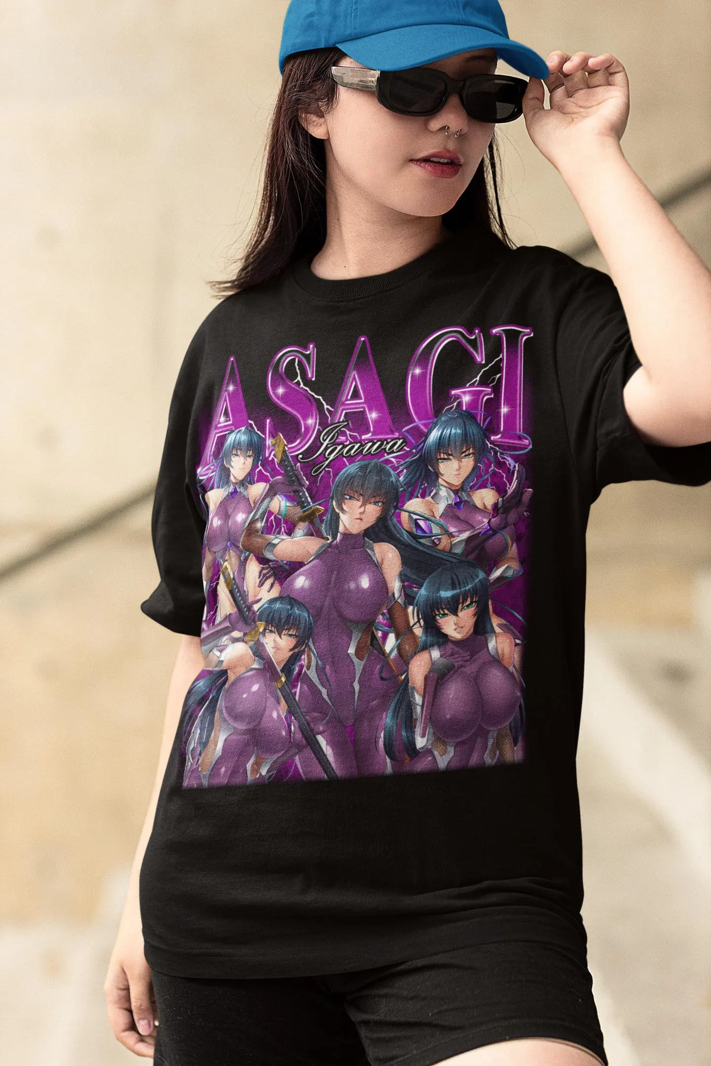 Asagi Igawa Taimanin Asagi Game Purple Ninja Uniform Graphic T-Shirt Cotton Men Women Streetwear Tee