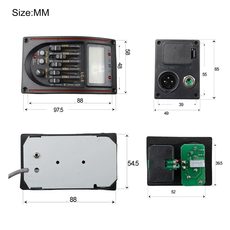 LC-5/4 5 Band Acoustic Guitar Preamp EQ Equalizer Pickup Tuner System with Micro Phone Pickup for Acoustic Guitar