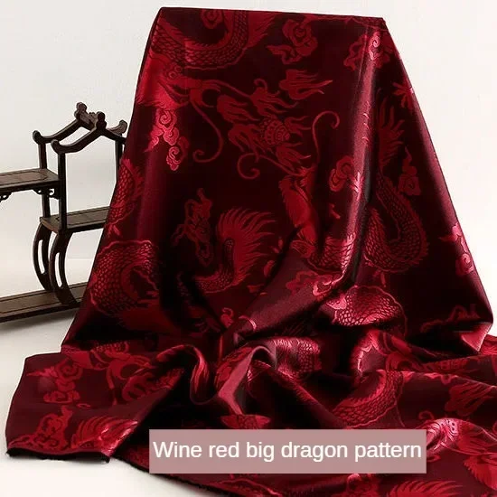 Satin Jacquard Fabric By The Meter for Clothes Hanfu Sewing Plain Chinese Style Dragon Cloud Pattern Soft Cloth Breathable Drape