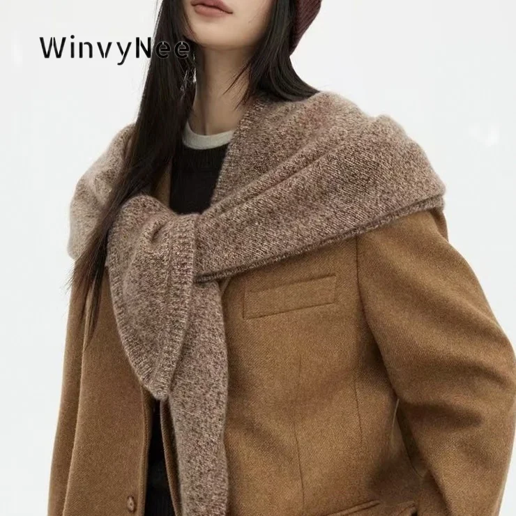 WinvyNee Trendy Women Solid Thick Floral Yarn Wool Shawl Light Luxury Knitted Cape Fashion For Fall Winter Outfit ZG1673031