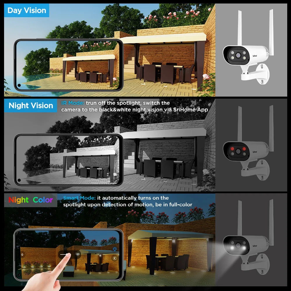 SriHome-sistema de cámaras de seguridad inalámbricas NVS004, KiT de cámara de vigilancia NVR, Audio bidireccional, conjunto de cámara IP para el hogar al aire libre, 1080P, 4 canales