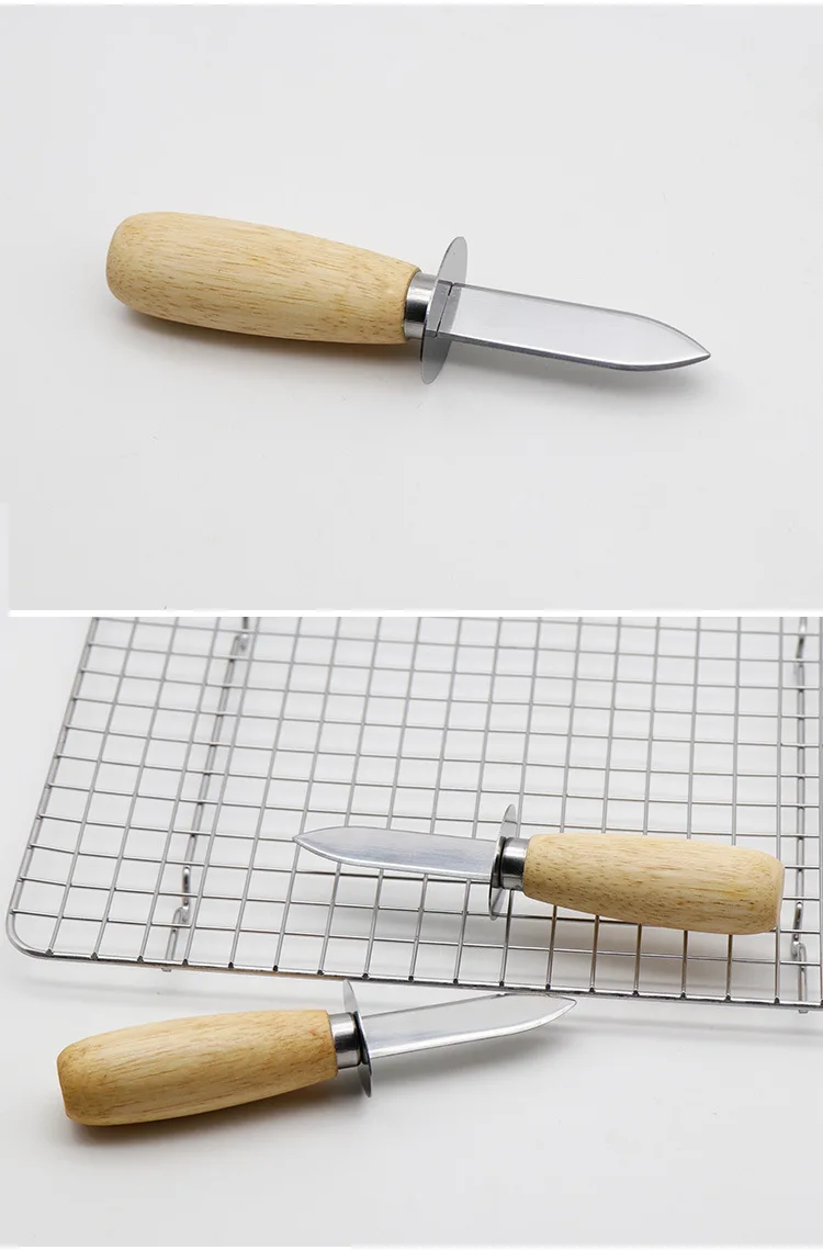 100pcs Wood-handle Oyster Shucking Knife Stainless Steel Wooden Kitchen Food Utensil Tool
