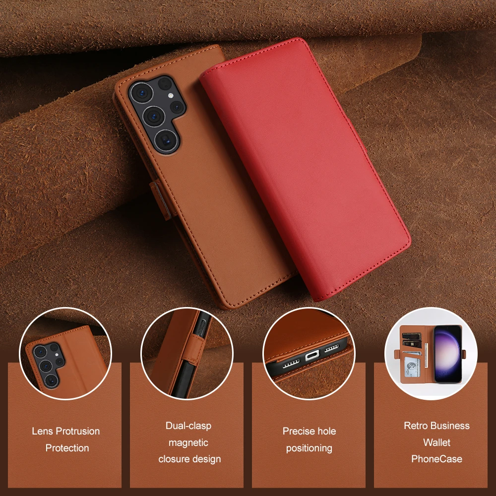 

For Samsung Galaxy S26 Ultra Plus S25 FE S24 S23 S22 S21 Note20 Ultra Premium Leather Flip Case Phone Cover S 26 S26Ultra Coque