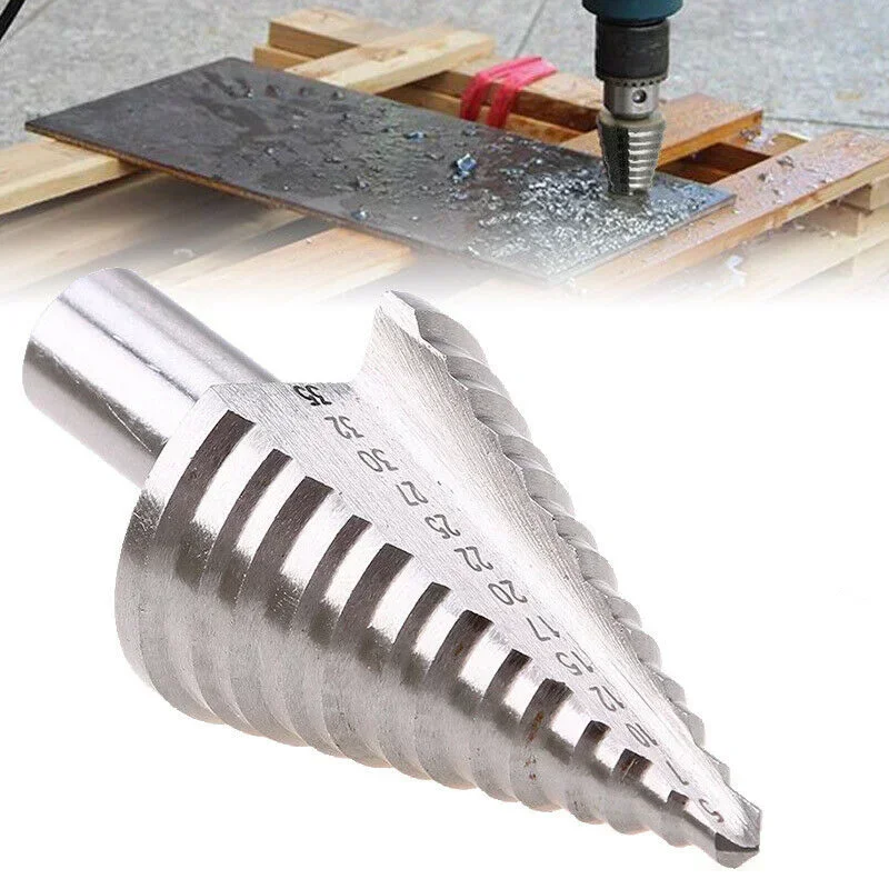 

New 5-35mm HSS Titanium-Coated-Step Drill Bit High Speed Steel Straight Groove Cutter 13Steps Size Cone Drills Metal Hole Cutter