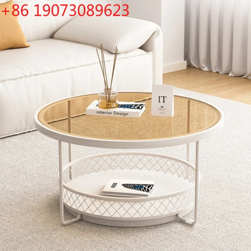 

Round Changhong Glass Coffee Table Small Apartment Mini Cream Wind Small