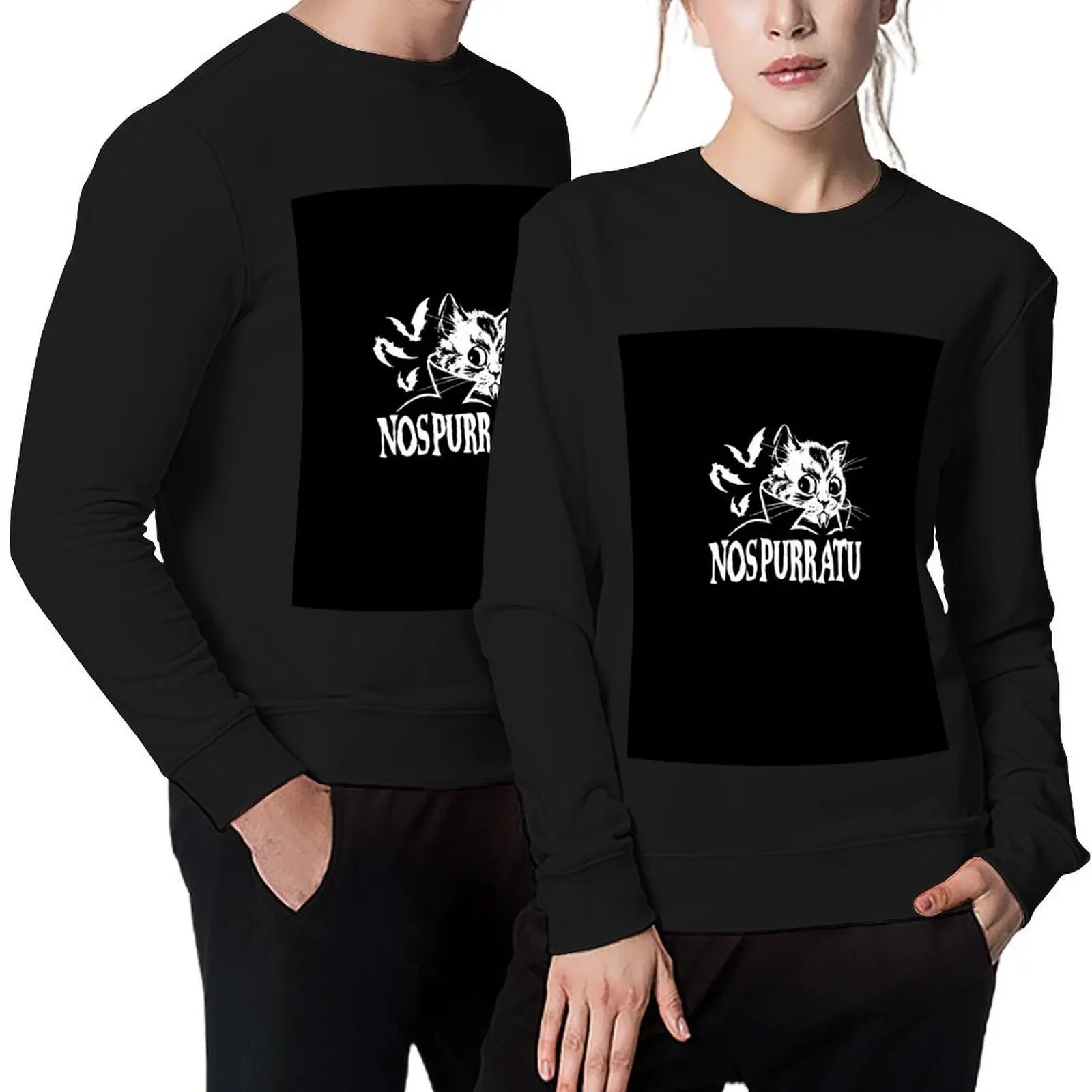 

NosPURRatu Nosferatu Kitty with fangs Vampire Cat and flying bats Pullover men's sweat-shirt autumn anime sweatshirt