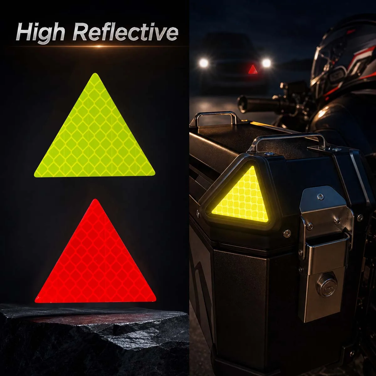 High Reflective Triangle Night Warning Motorcycle Stickers Moto Bike Scooter Fender Top Case Helmet Body Vinyl Accessories Decal